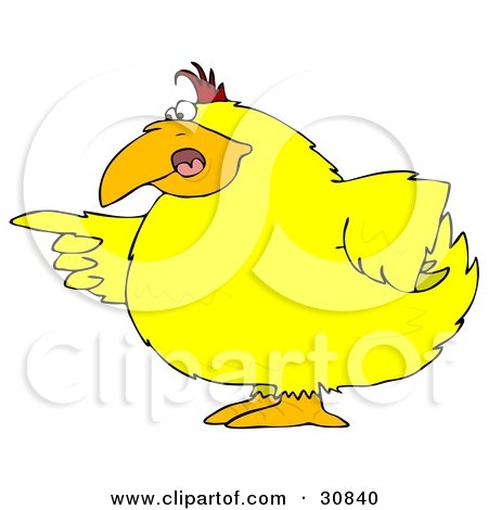 Clipart Illustration of a Chubby Yellow Bird Pointing An Accusatory Finger At Someone by djart