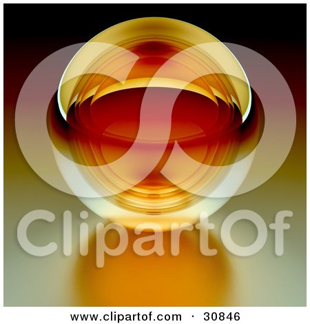 Clipart Illustration of a 3d Rendered Orange Transparent Glass Crystal Ball Or Orb On A Reflective Surface by Tonis Pan