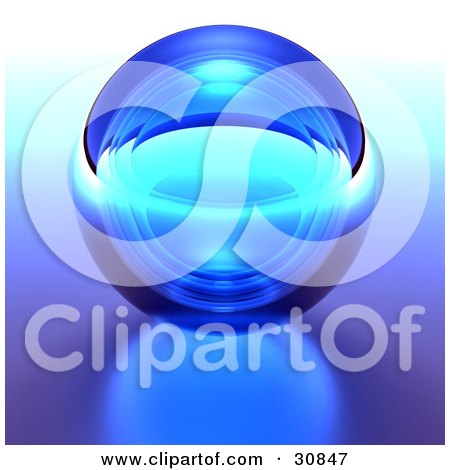 Clipart Illustration of a 3d Rendered Blue Transparent Glass Crystal Ball Or Orb On A Reflective Surface by Tonis Pan