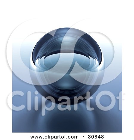 Clipart Illustration of a 3d Rendered Dark Blue Transparent Glass Crystal Ball Or Orb On A Reflective Surface by Tonis Pan