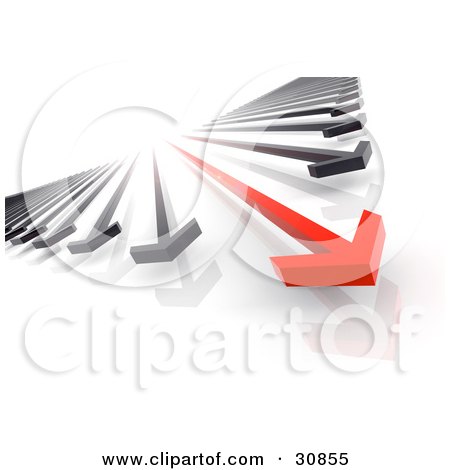 Clipart Illustration of a 3d Rendered Arrow Race Of Red And Black Arrows, The Red In The Lead by Tonis Pan