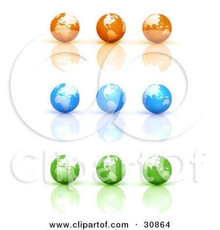 Clipart Illustration of a 3d Rendered Set Of Nine Orange, Blue And Green Globe Icons by Tonis Pan