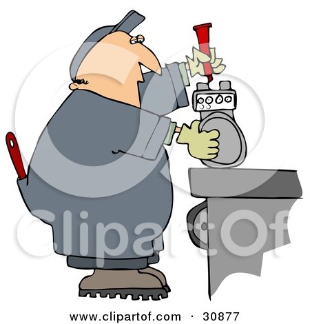 Clipart Illustration of a White Guy In Coveralls, Working On A Meter by djart