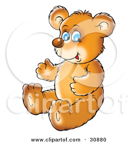 Clipart Illustration of a Cute Blue Eyed Bear Cub Sitting On The Floor And Smiling by Alex Bannykh