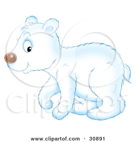Clipart Illustration of a Cute Polar Bear Cub In Profile, Walking To The Left by Alex Bannykh
