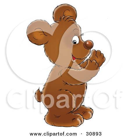 Clipart Illustration of a Happy Brown Bear Cub Smiling And Clapping His Paws by Alex Bannykh
