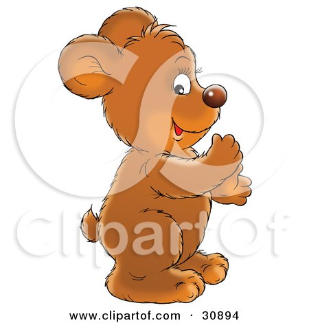 Clipart Illustration of a Clapping Bear Cub by Alex Bannykh