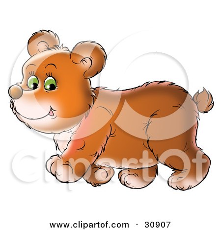 Clipart Illustration of a Chubby Green Eyed Bear Cub Walking Past by Alex Bannykh