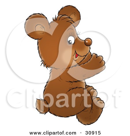 Clipart Illustration of a Brown Bear Cub Sitting On The Floor And Applauding by Alex Bannykh