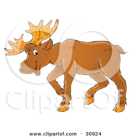 Clipart Illustration of a Friendly Adult Moose With Big Antlers by Alex Bannykh