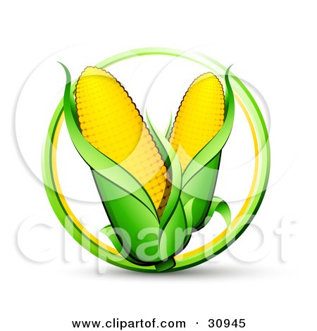 Clipart Illustration of a Green And Yellow Circle Around Two Ears Of Corn by beboy