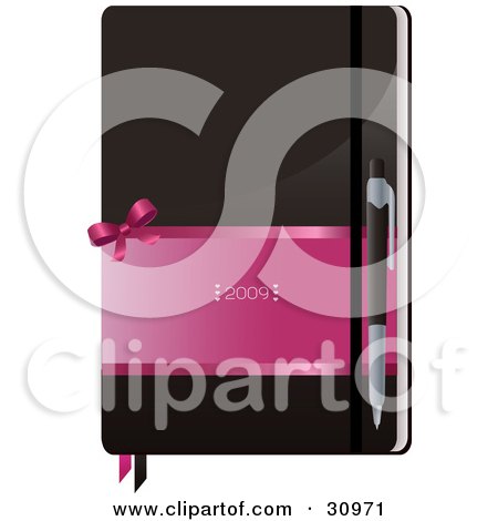 Clipart Illustration of a Pen Resting On Top Of A Brown And Pink 2009 Notebook by Melisende Vector