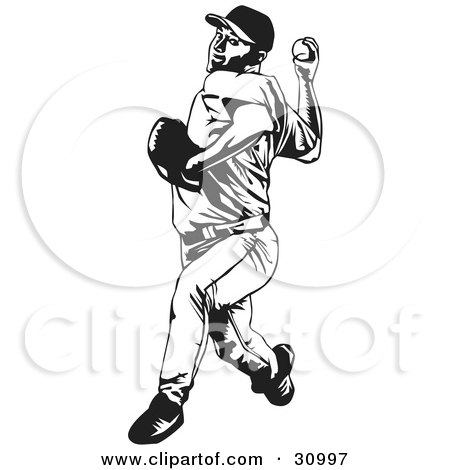 Black And White Baseball Player Pitching A Ball Posters Art