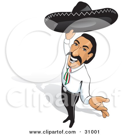 Clipart Illustration of a Friendly Mexican Rancher Holding Up His Sombrero And Smiling by David Rey