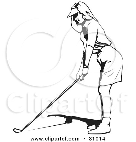 Clipart Illustration of a Black And White Woman Preparing To Swing Her Golf Club by David Rey