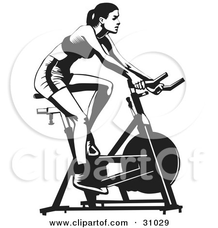 Clipart Illustration of a Healthy Woman Exercising On A Stationary Bicycle In A Gym by David Rey