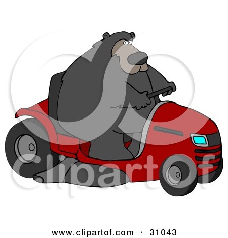 Clipart Illustration of a Big Bear Driving A Red Riding Lawn Mower by djart