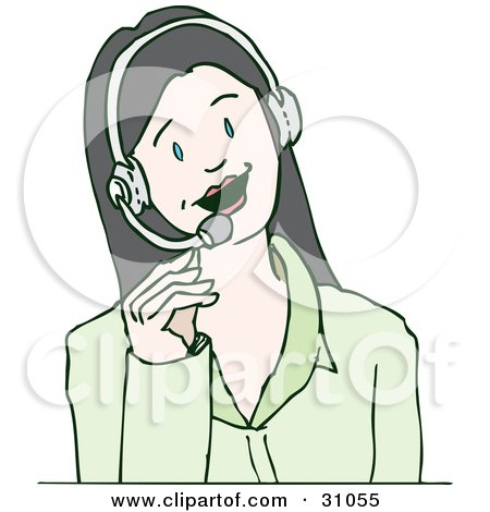 Clipart Illustration of a Friendly Caucasian Businesswoman Speaking Through A Headset, A Receptionist Or Customer Service Agent In A Call Center by PlatyPlus Art
