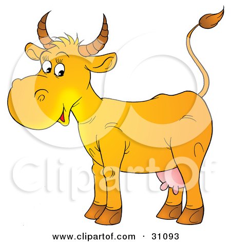Clipart Illustration of a Happy Yellow Cow With Pink Udders by Alex Bannykh