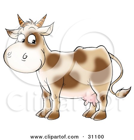 Clipart Illustration of a Cute Dairy Cow With Brown Spots And Short Horns by Alex Bannykh