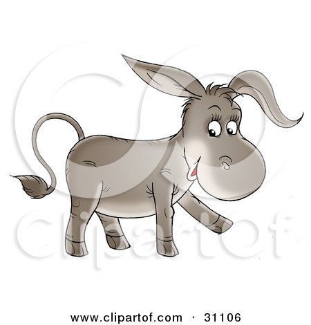 Clipart Illustration of an Adorable Baby Donkey Walking And Smiling by Alex Bannykh