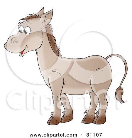 Clipart Illustration of a Friendly Brown Donkey In Profile, Smiling by Alex Bannykh