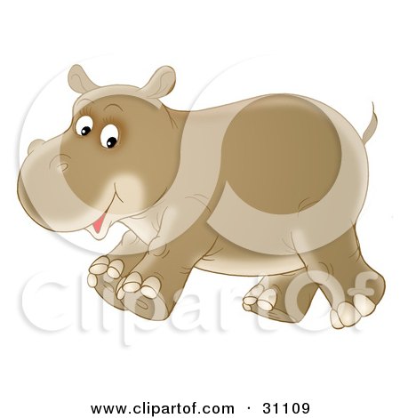 Clipart Illustration of a Happy Brown Baby Hippopotamus Running And Smiling by Alex Bannykh