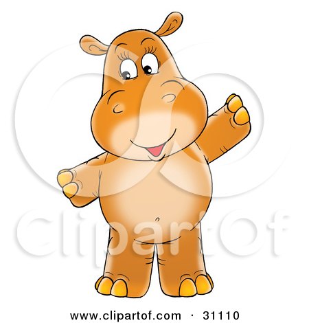 Clipart Illustration of a Friendly Brown Baby Hippopotamus Standing And Holding Her Arms Out by Alex Bannykh