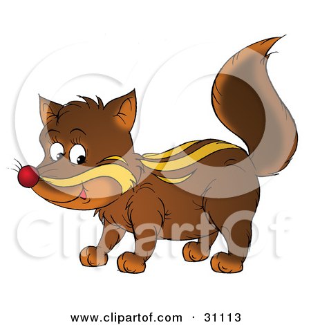Clipart Illustration of a Brown Baby Badger With White Stripes And A Red Nose by Alex Bannykh