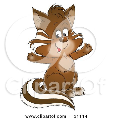 Clipart Illustration of an Adorable Brown Baby Badger With White Markings, Sitting Up And Holding His Front Paws Out by Alex Bannykh