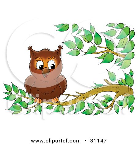 Clipart Illustration of an Adorable Wild Owl Perched On A Tree Branch by Alex Bannykh