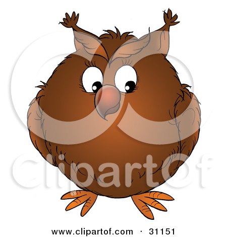 Clipart Illustration of a Big Brown Owl Perched With Its Wings In Close by Alex Bannykh