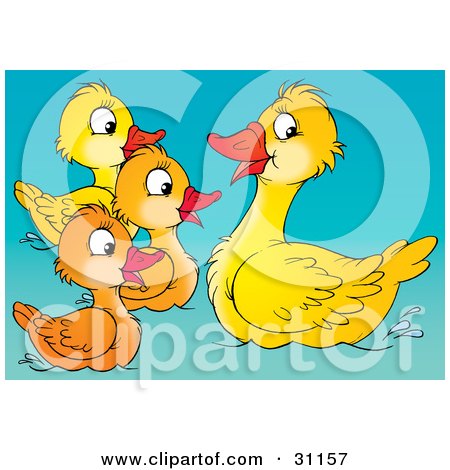 Clipart Illustration of a Mother Duck Instructing Her Ducklings On How To Swim by Alex Bannykh