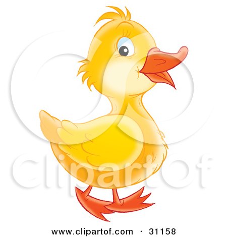 Clipart Illustration of an Adorable Yellow Duckling Smiling And Waddling Past by Alex Bannykh