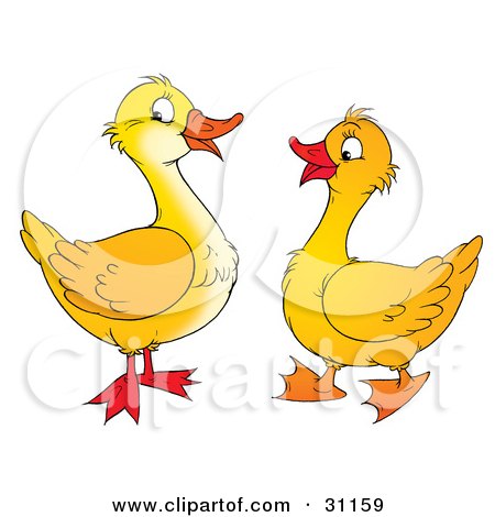 Clipart Illustration of Two Talkative Yellow Ducks Chatting by Alex Bannykh