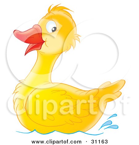 Clipart Illustration of a Bright Yellow Duck Swimming And Looking Back With Its Eyes by Alex Bannykh