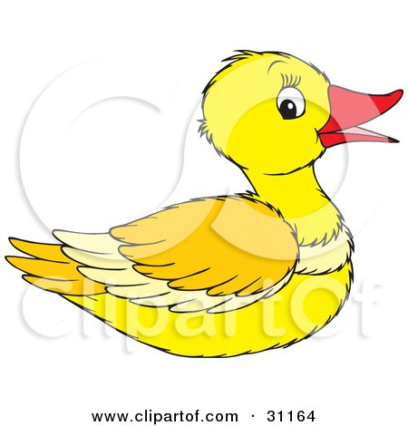 Clipart Illustration of a Happy Yellow Duck With A Red Beak, In Profile by Alex Bannykh