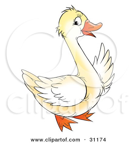 Clipart Illustration of a Friendly White Goose Waving by Alex Bannykh