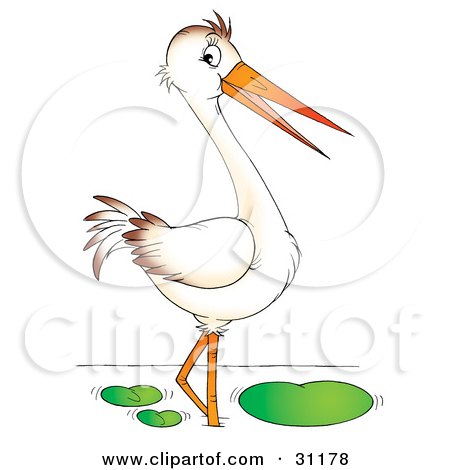Clipart Illustration of a Wading White Bird With A Long Beak by Alex Bannykh