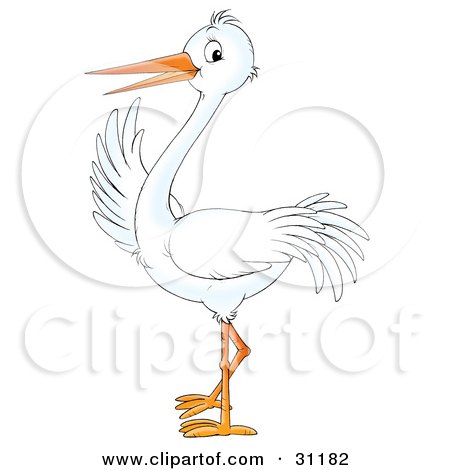 Clipart Illustration of a Friendly White Stork Bird Waving With One Wing by Alex Bannykh