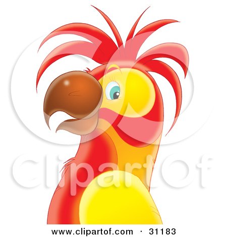 Clipart Illustration of a Red And Yellow Parrot In Profile by Alex Bannykh