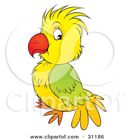 Clipart Illustration of a Cute Yellow And Green Parrot by Alex Bannykh