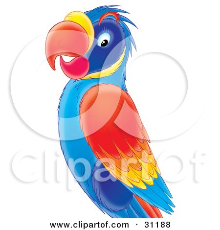 Clipart Illustration of a Colorful Blue, Red, Orange And Yellow Parrot by Alex Bannykh