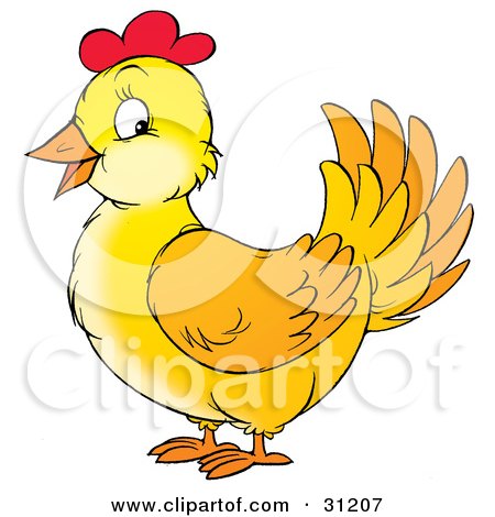 Clipart Illustration of a Friendly Yellow Chicken Hen With Red On Her Head by Alex Bannykh