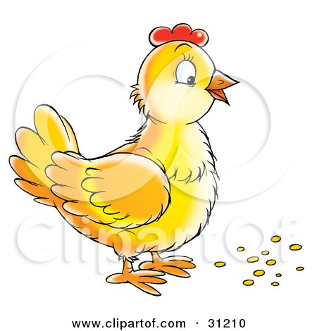 Clipart Illustration of a Yellow Hen Standing Over Bird Seed by Alex Bannykh