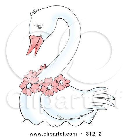 Clipart Illustration of a Beautiful White Swan With A Pink Beak, Wearing A Pink Flower Garland Around Its Neck by Alex Bannykh