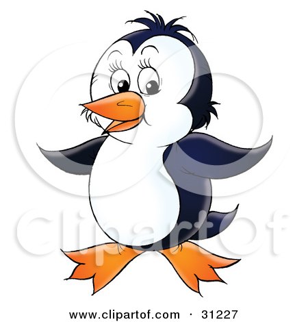 Clipart Illustration of a Cute White And Black Penguin Holding His Wings Out by Alex Bannykh