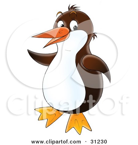 Clipart Illustration of a Happy Brown And White Penguin Dancing by Alex Bannykh