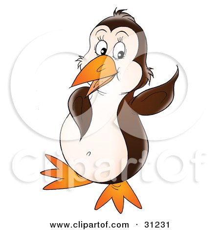 Clipart Illustration of a Cute Brown Penguin Doing A Happy Jig by Alex Bannykh