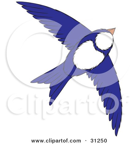 Clipart Illustration of a Flying White And Blue Bird With Its Wings Spanned by Alex Bannykh